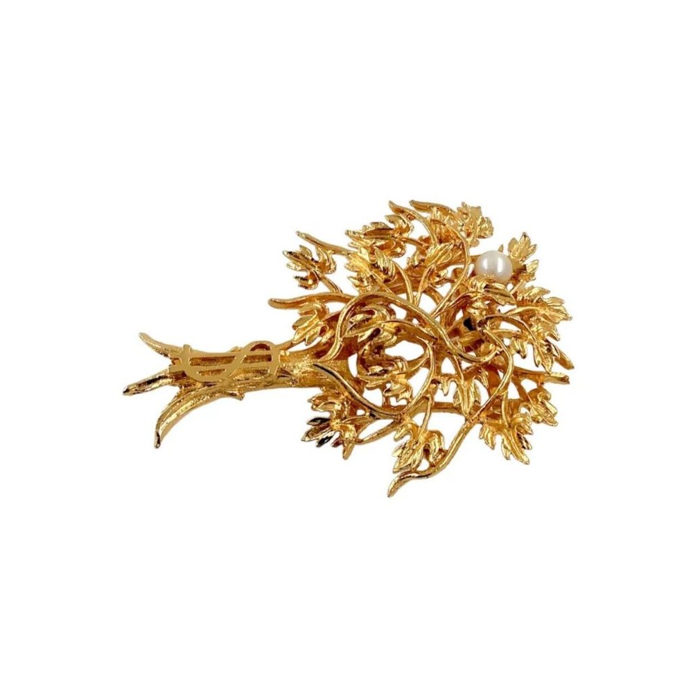 1950s Gold Plated Money Tree 3D Brooch Pin, Natural Pearl, Dollar Sign, Vintage - Picture 6 of 12